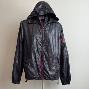 Faded Glory Shiny Black Windbreaker with Pink Highlights